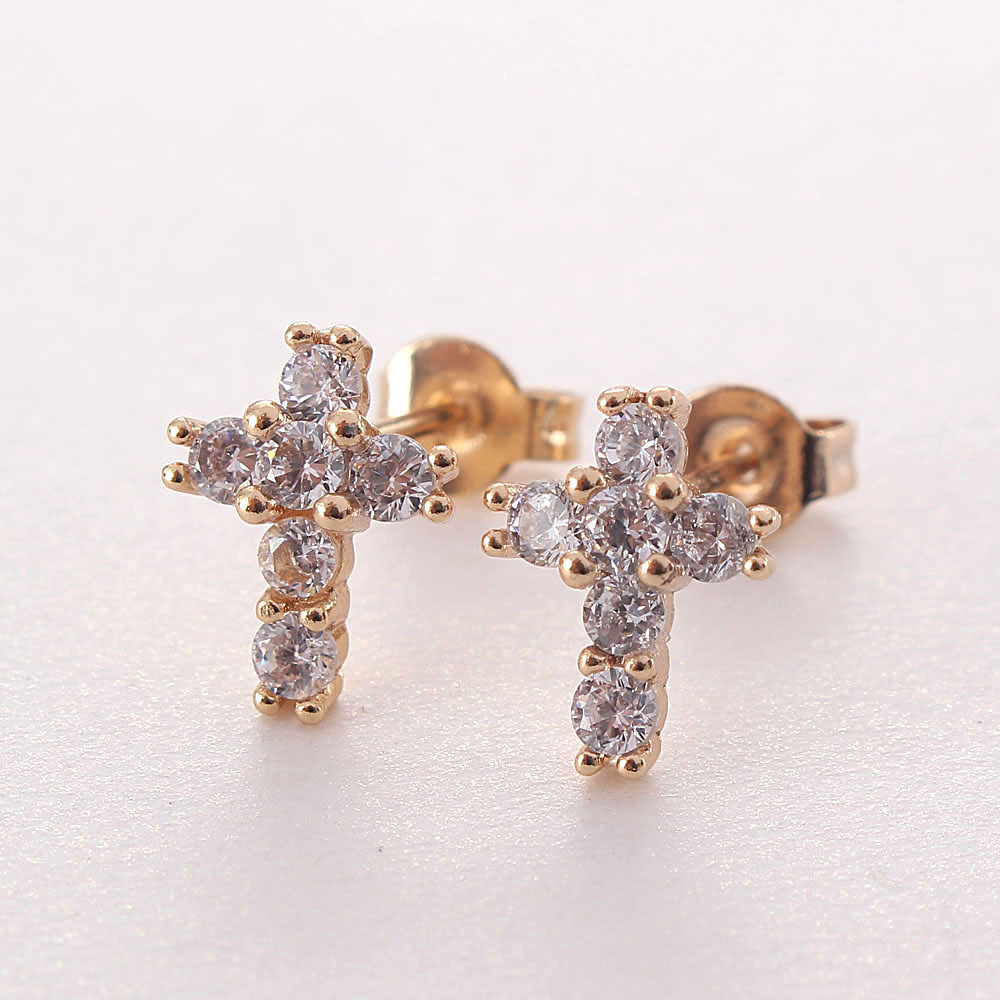 1 Pair Ig Style Korean Style Cross Plating Inlay Copper Zircon Gold Plated Ear Studs display picture 3