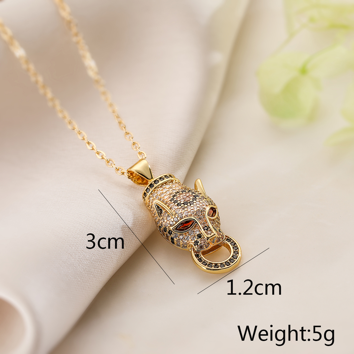 Hip-hop Simple Style Leopard Head Copper 18k Gold Plated Diamond Pendant Necklace In Bulk display picture 2