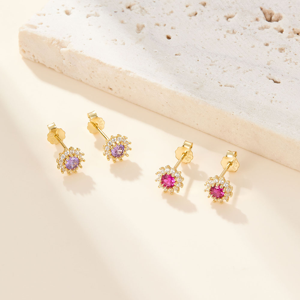 1 Pair Simple Style Sunflower Plating Inlay Sterling Silver Zircon 18k Gold Plated Ear Studs display picture 3