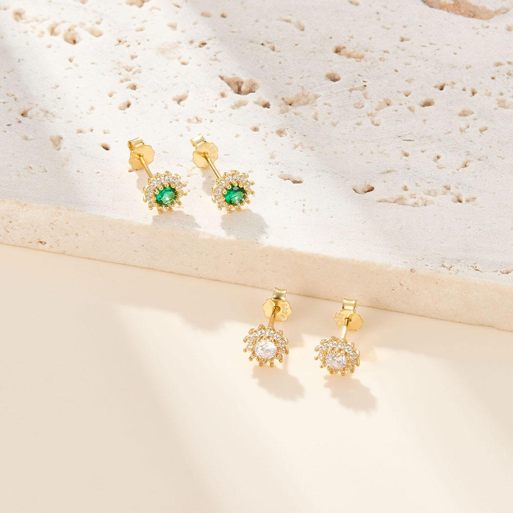 1 Pair Simple Style Sunflower Plating Inlay Sterling Silver Zircon 18k Gold Plated Ear Studs display picture 4