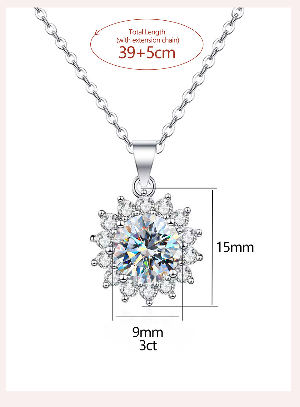 Wholesale Sweet Snowflake Sterling Silver Gra Inlay Moissanite Pendant Necklace display picture 3