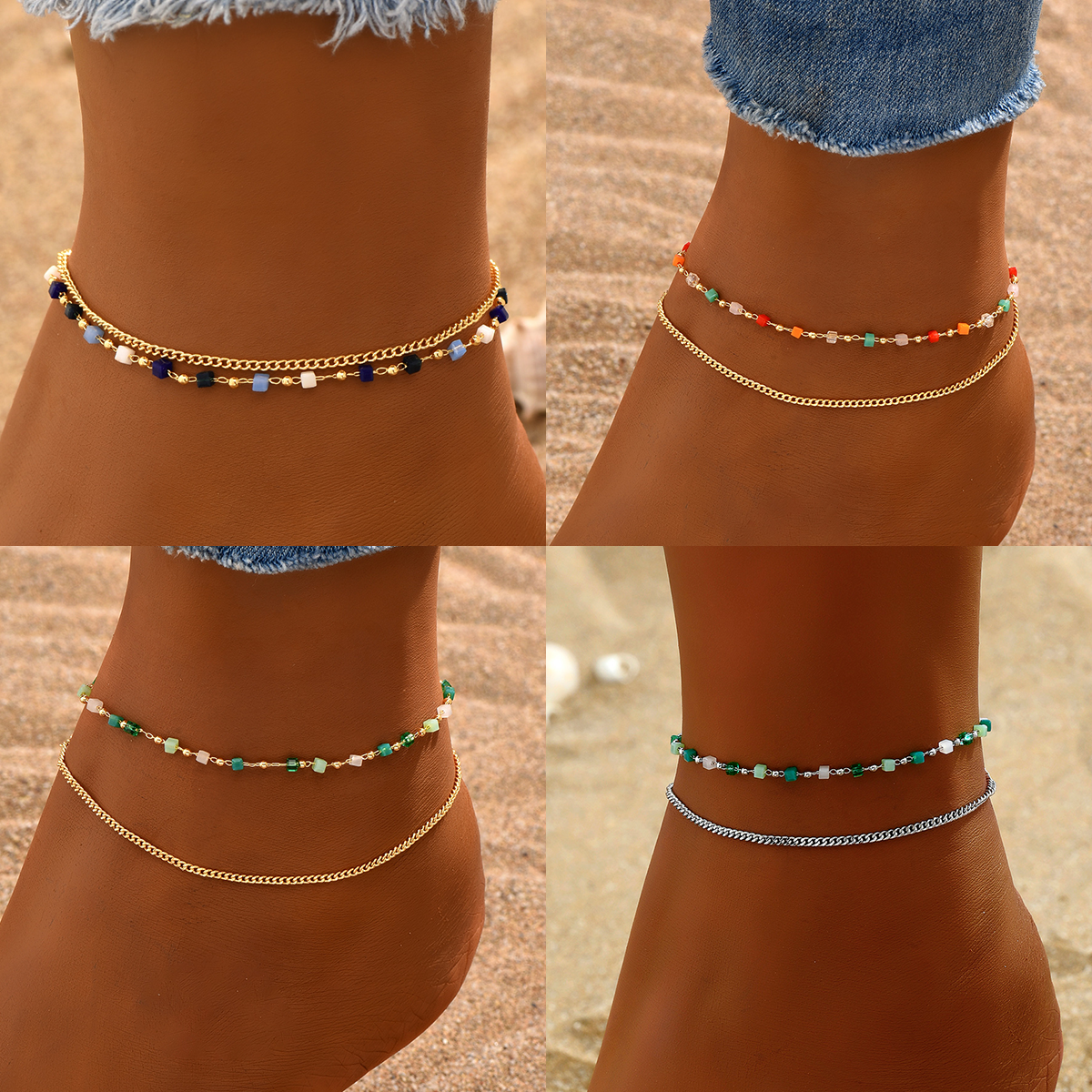 Style De Fée Plage Géométrique Carré Plaqué Or 18k Or Blanc Plaqué Verre Le Cuivre De Gros Bracelet De Cheville display picture 21