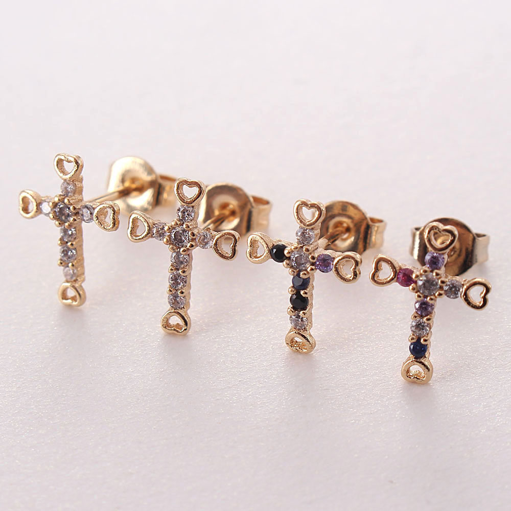 1 Pair Ig Style Korean Style Cross Plating Inlay Copper Zircon Gold Plated Ear Studs display picture 8