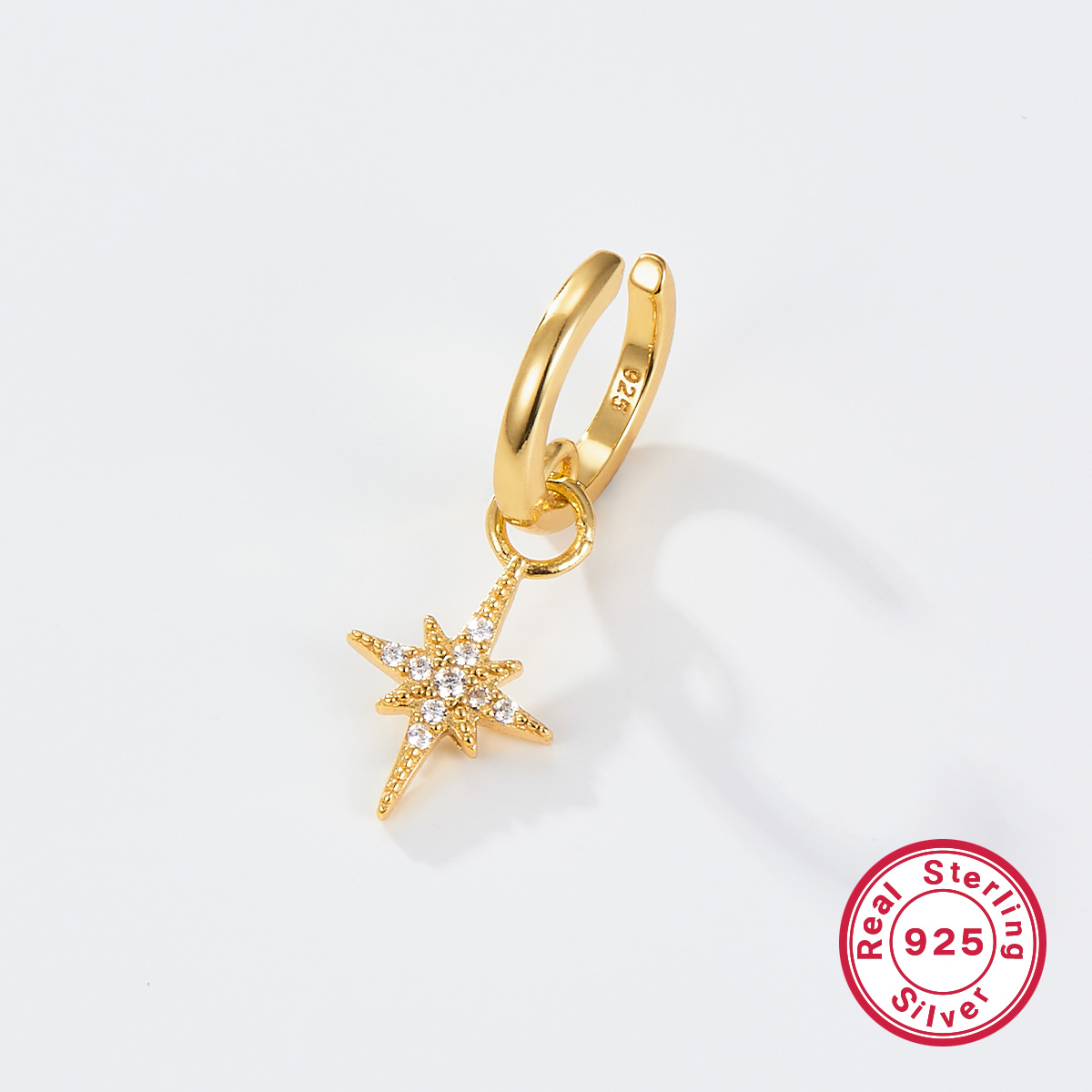 1 Pièce Style Simple Star Placage Incruster Argent Sterling Zircon Plaqué Or 18k Boucles D'oreilles display picture 3