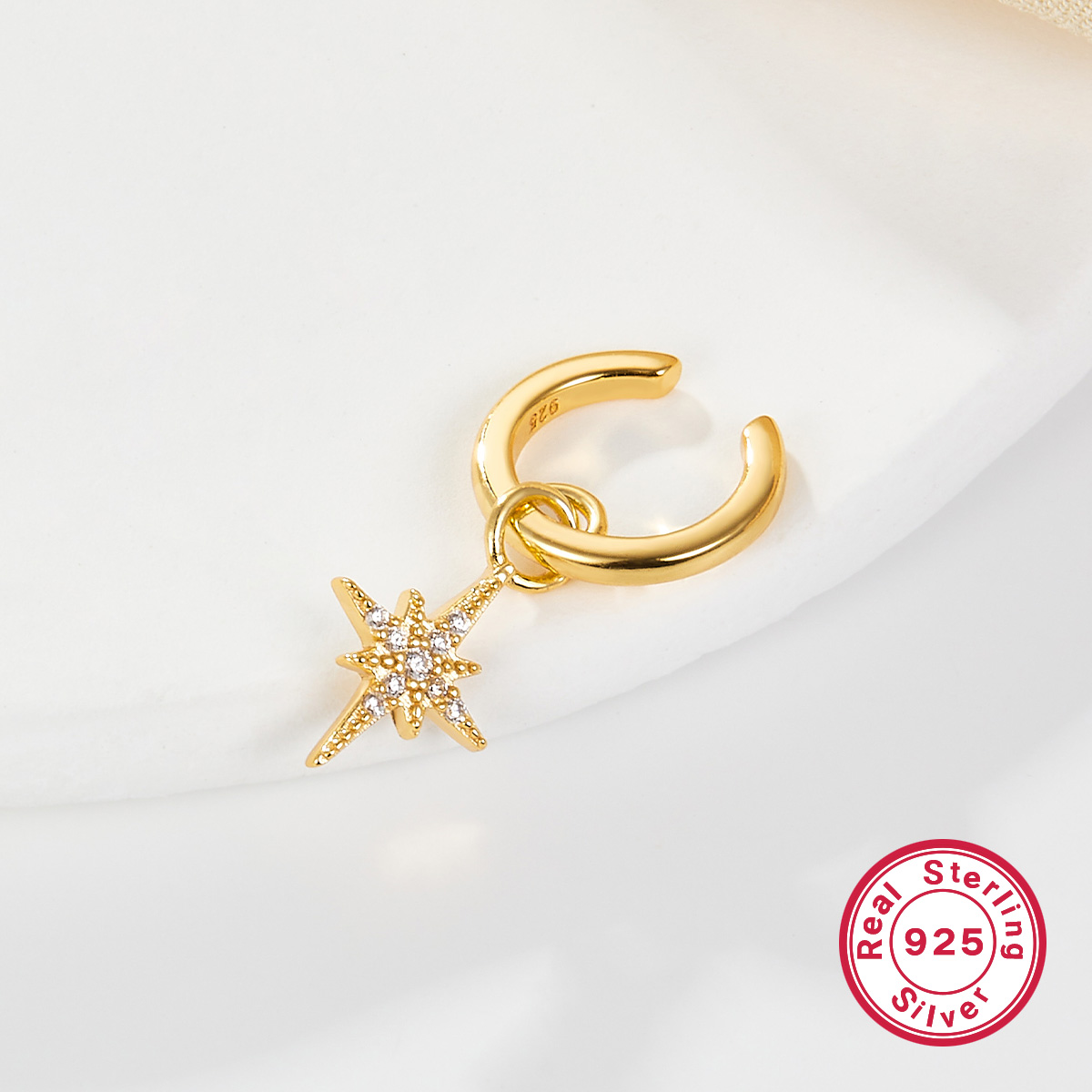 1 Pièce Style Simple Star Placage Incruster Argent Sterling Zircon Plaqué Or 18k Boucles D'oreilles display picture 4