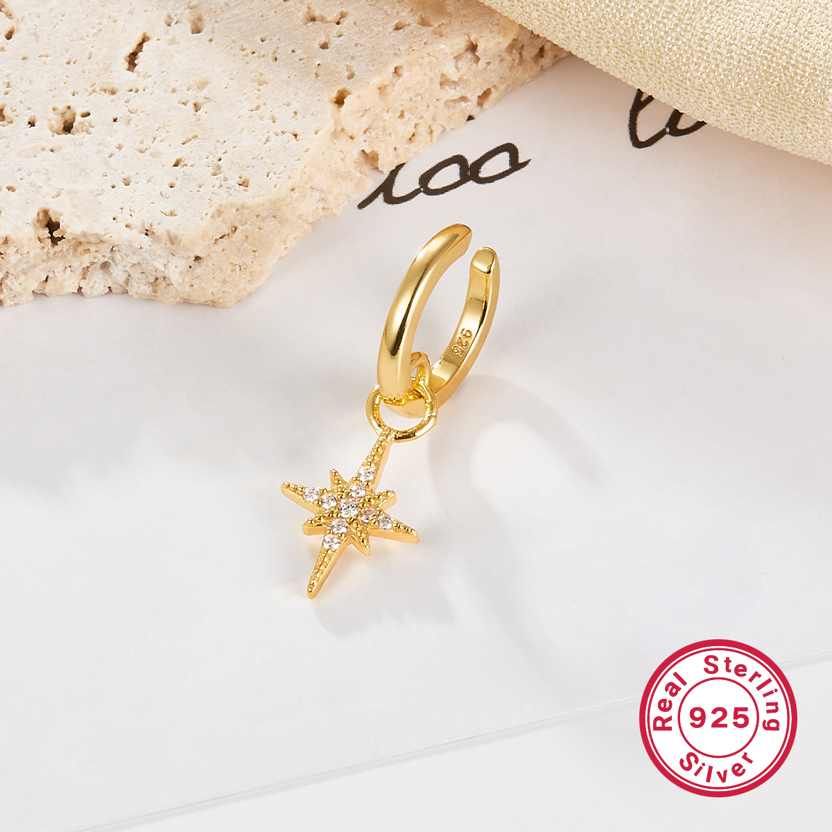 1 Pièce Style Simple Star Placage Incruster Argent Sterling Zircon Plaqué Or 18k Boucles D'oreilles display picture 6