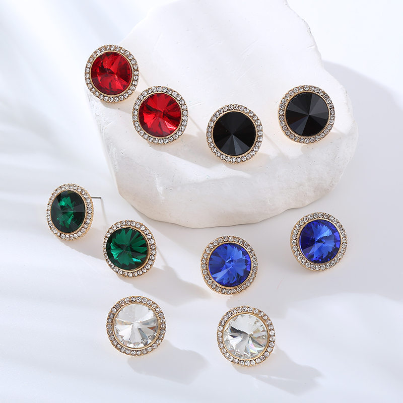 1 Pair Simple Style Round Inlay Alloy Rhinestones Ear Studs display picture 3