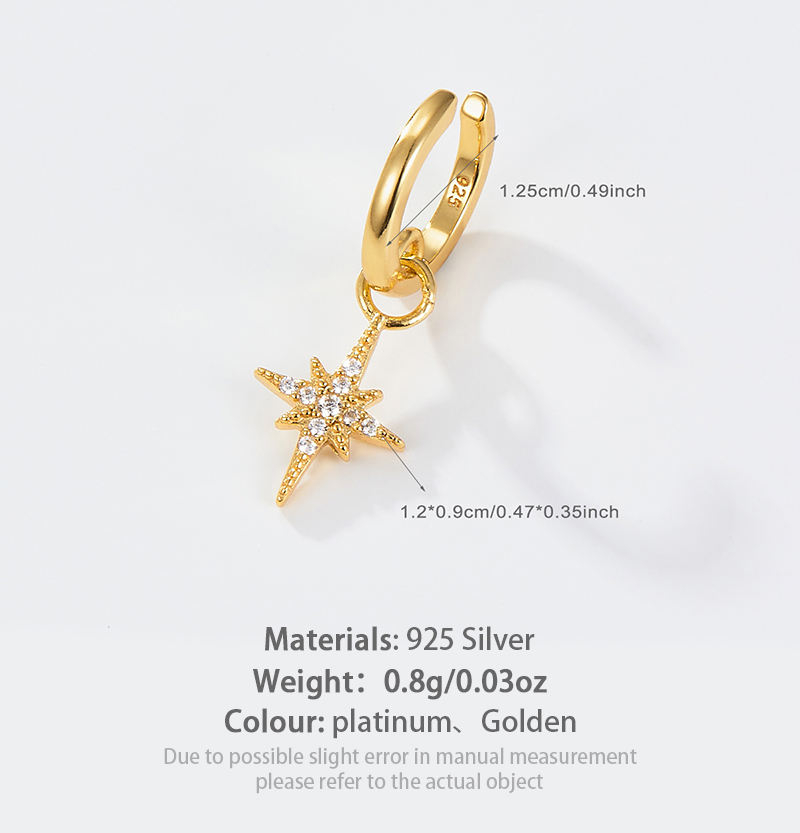 1 Piece Simple Style Star Plating Inlay Sterling Silver Zircon 18k Gold Plated Drop Earrings display picture 1