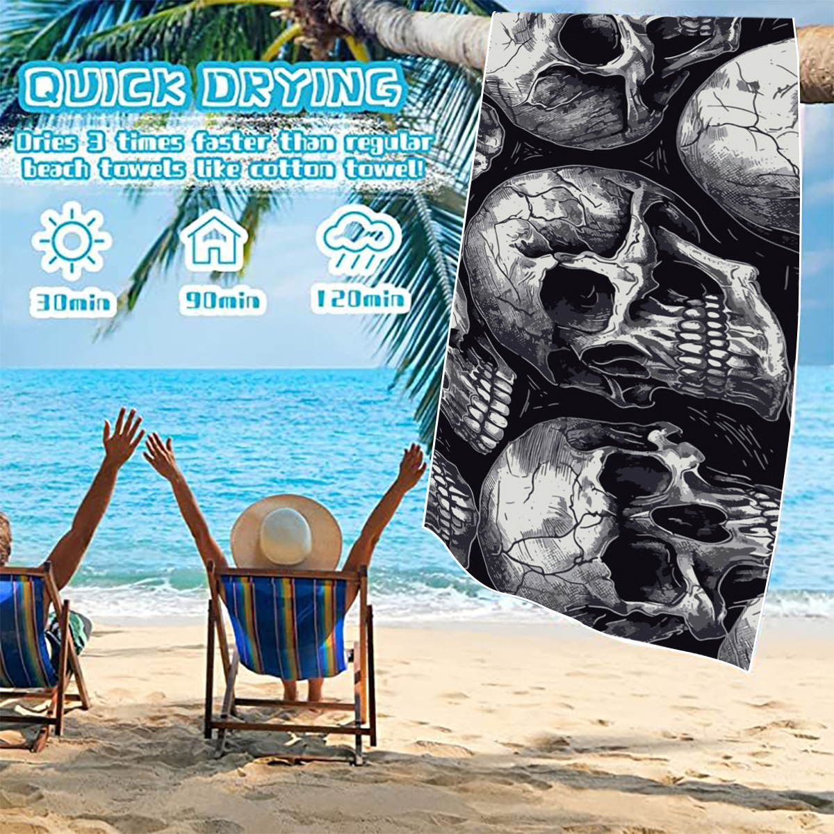 Skull Polyester Vacation Beach Towels display picture 4