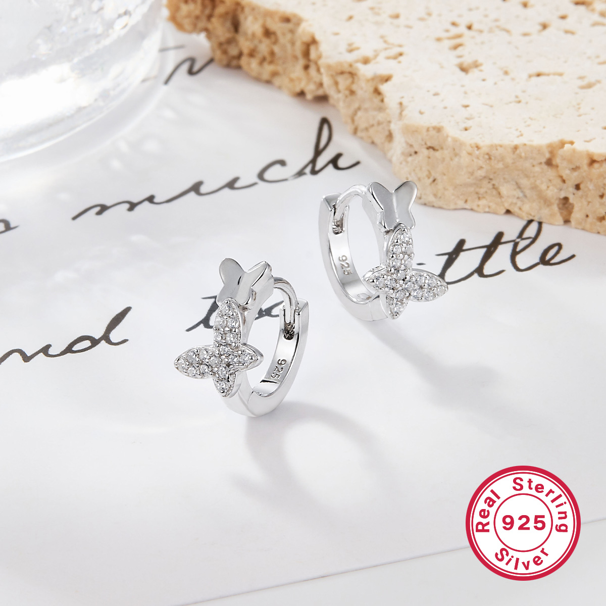 1 Paire Mignon Style Simple Brillant Papillon Placage Incruster Argent Sterling Zircon Or Blanc Plaqué Des Boucles D'Oreilles Boucles D'Oreilles display picture 11