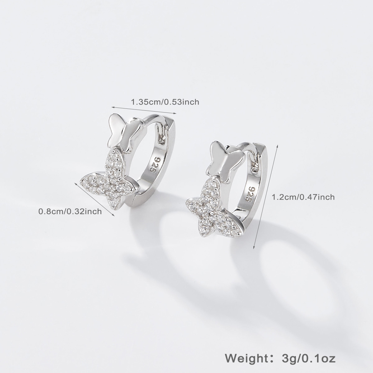 1 Paire Mignon Style Simple Brillant Papillon Placage Incruster Argent Sterling Zircon Or Blanc Plaqué Des Boucles D'Oreilles Boucles D'Oreilles display picture 2