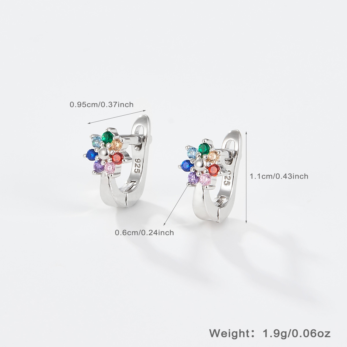 1 Pair Elegant Simple Style Clouds Rainbow Plating Inlay Sterling Silver Zircon Rhodium Plated Ear Studs display picture 3