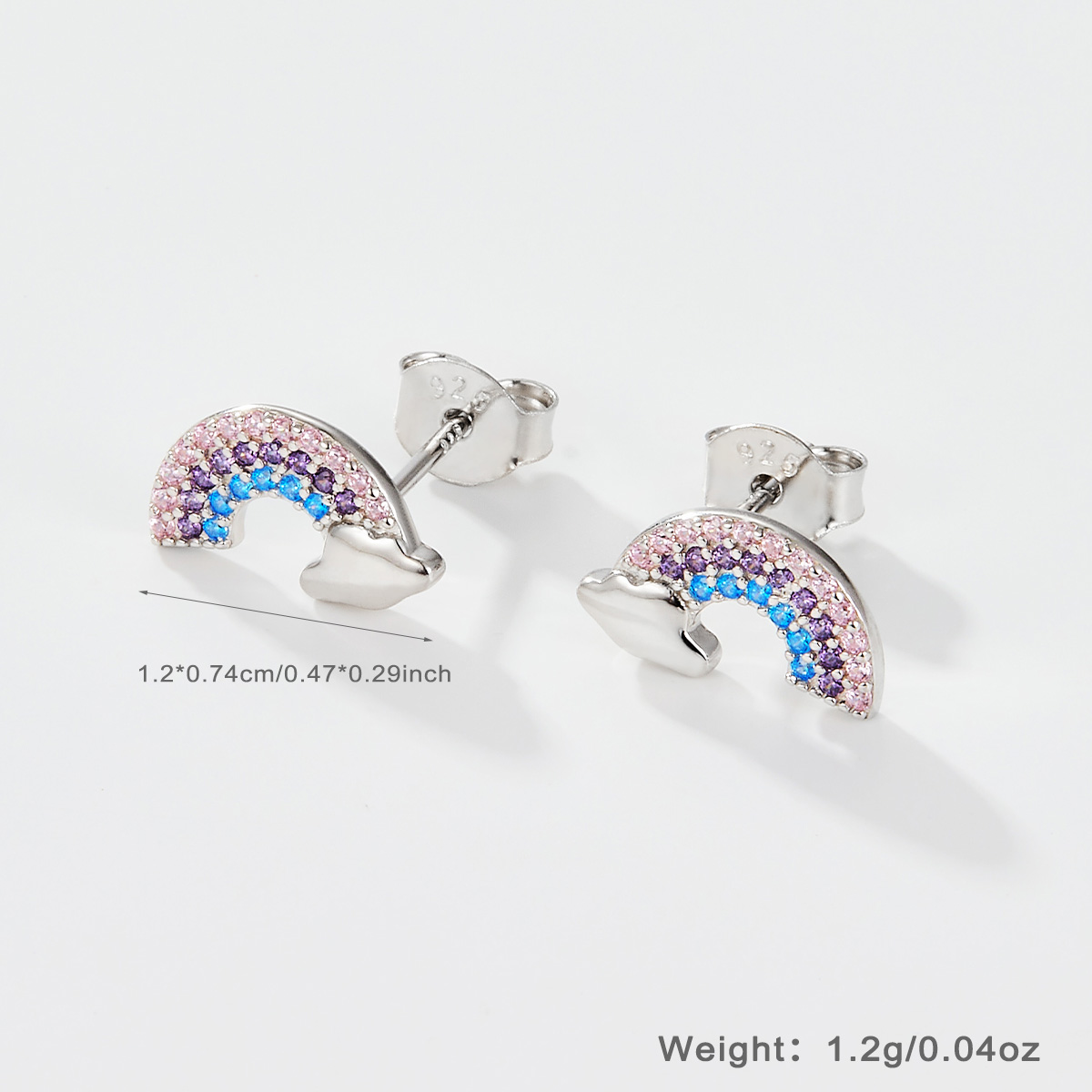 1 Pair Elegant Simple Style Clouds Rainbow Plating Inlay Sterling Silver Zircon Rhodium Plated Ear Studs display picture 1