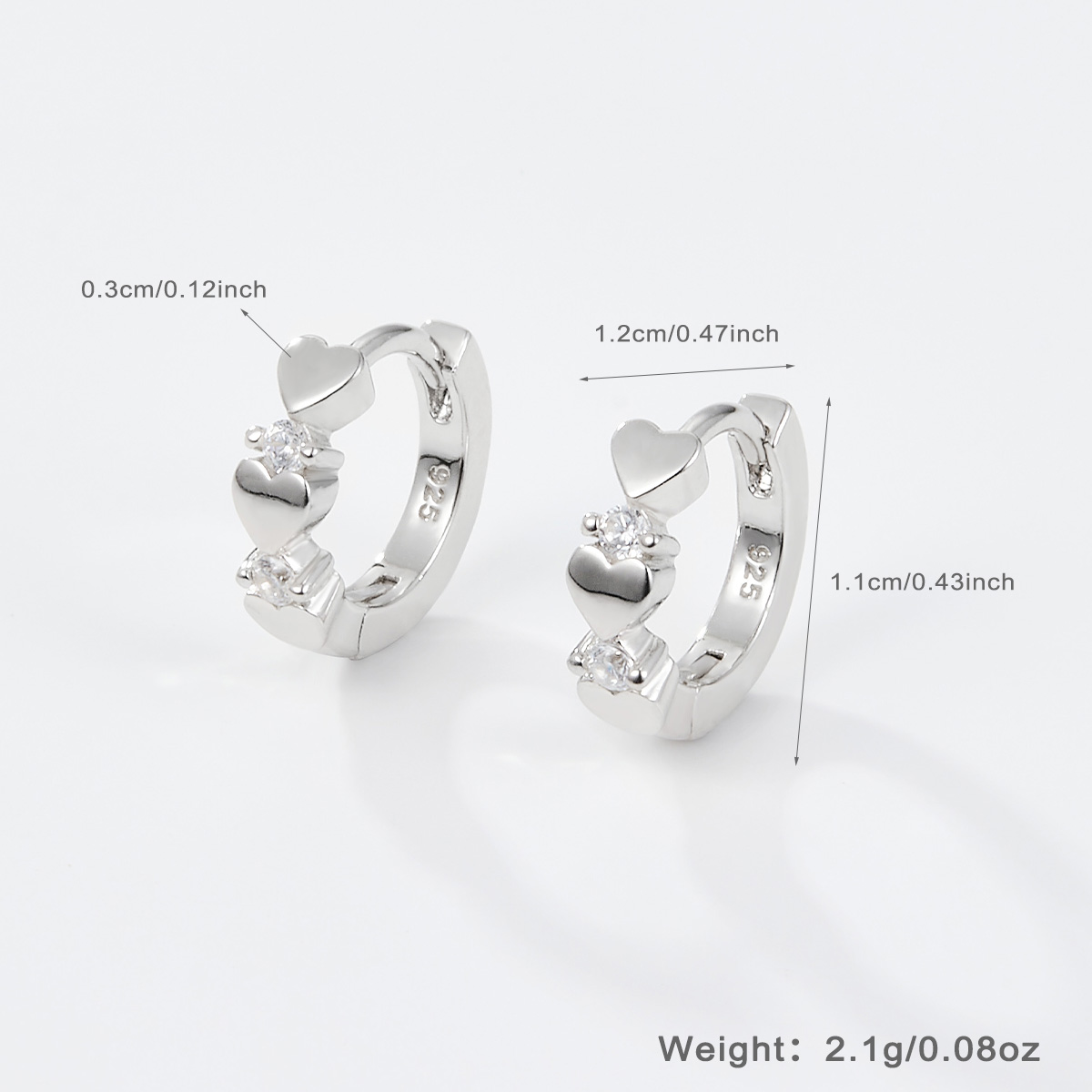 1 Pair Simple Style Leaves Heart Shape Plating Inlay Sterling Silver Zircon White Gold Plated Earrings display picture 2