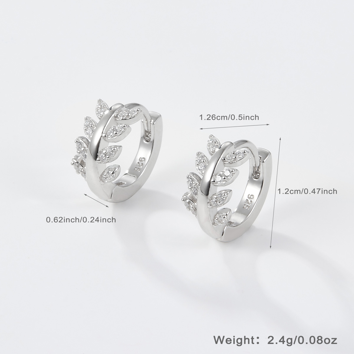 1 Pair Simple Style Leaves Heart Shape Plating Inlay Sterling Silver Zircon White Gold Plated Earrings display picture 1