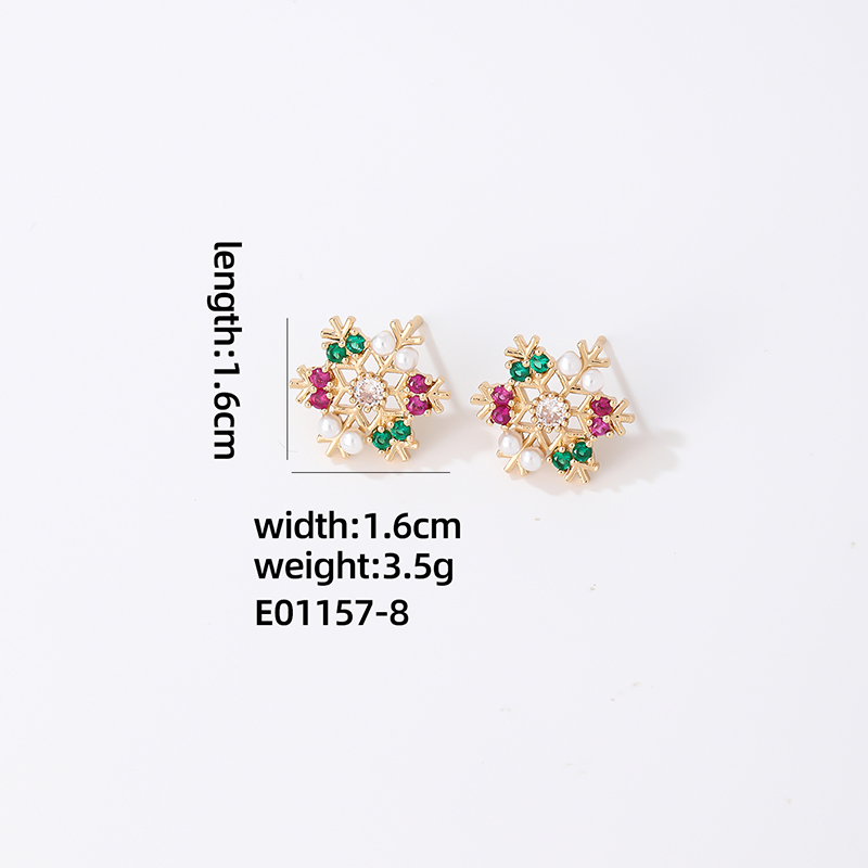 1 Pair Casual Snowflake Plating Inlay Copper Zircon K Gold Plated Ear Studs display picture 1