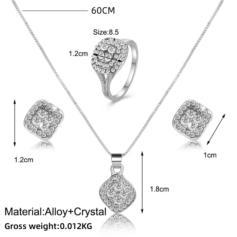 Estilo Simple Cuadrado Aleación Hierro Enchapado Embutido Circón Mujeres Anillos Aretes Collar display picture 5