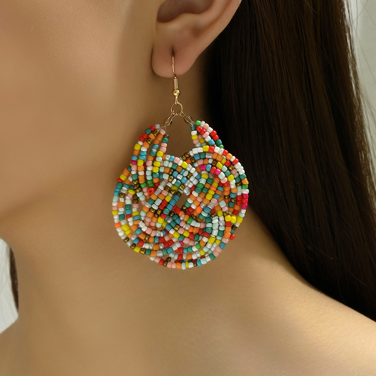 1 Pair Retro Ethnic Style Knot Beaded Handmade Plating Plastic Copper 18K Gold Plated Drop Earrings display picture 9