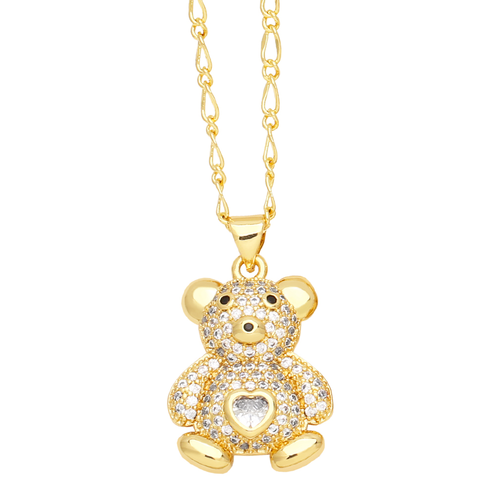 Cute Streetwear Little Bear Heart Shape Copper 18k Gold Plated Zircon Pendant Necklace In Bulk display picture 4