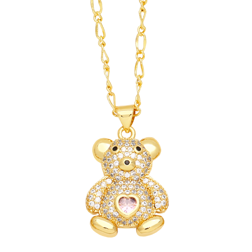 Cute Streetwear Little Bear Heart Shape Copper 18k Gold Plated Zircon Pendant Necklace In Bulk display picture 3
