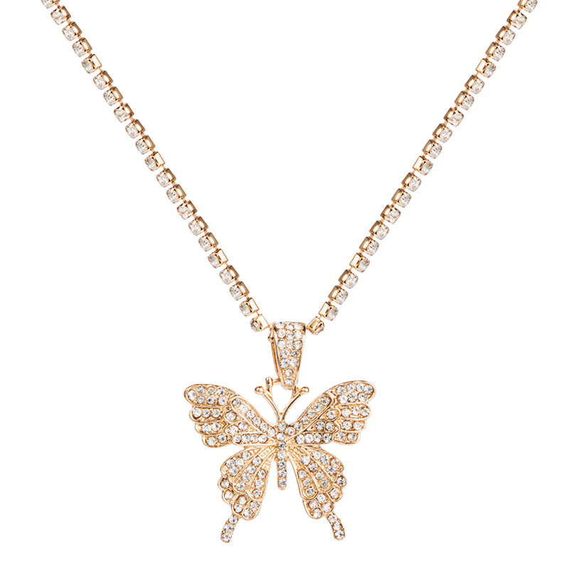 Wholesale Jewelry Modern Style Butterfly Alloy Iron Rhinestones Plating Inlay Pendant Necklace display picture 1