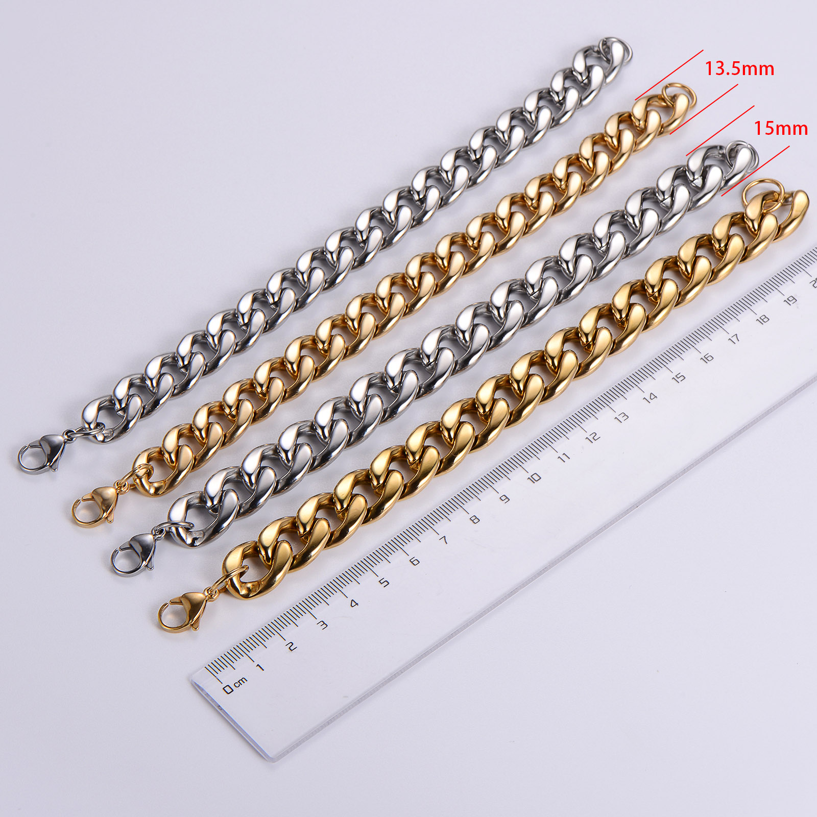304 Stainless Steel 18K Gold Plated Hip-Hop Rock Polishing Chain Solid Color No Inlaid Bracelets display picture 1