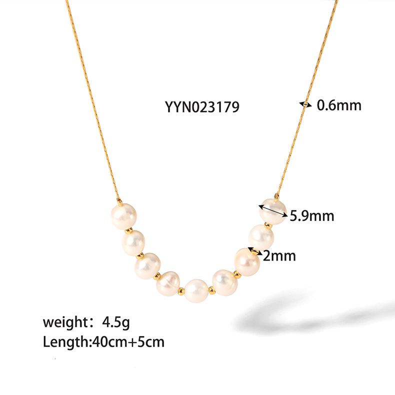Lady Solid Color Stainless Steel Freshwater Pearl Beaded Plating 18k Gold Plated Necklace display picture 6