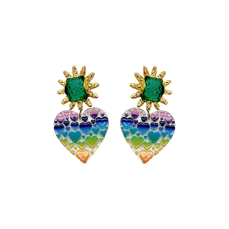 1 Pair Sweet Colorful Heart Shape Arylic Drop Earrings display picture 1