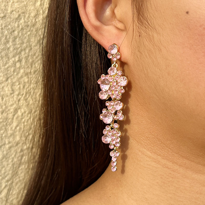 1 Pair Elegant Solid Color Inlay Alloy Artificial Gemstones Drop Earrings display picture 7