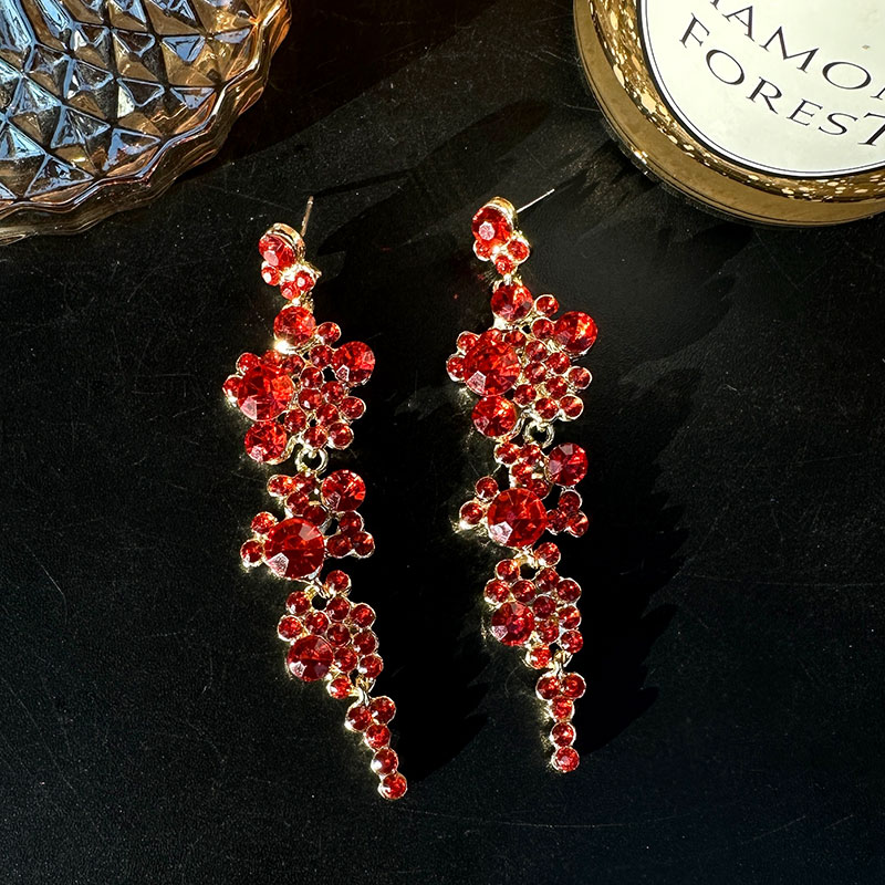 1 Pair Elegant Solid Color Inlay Alloy Artificial Gemstones Drop Earrings display picture 5