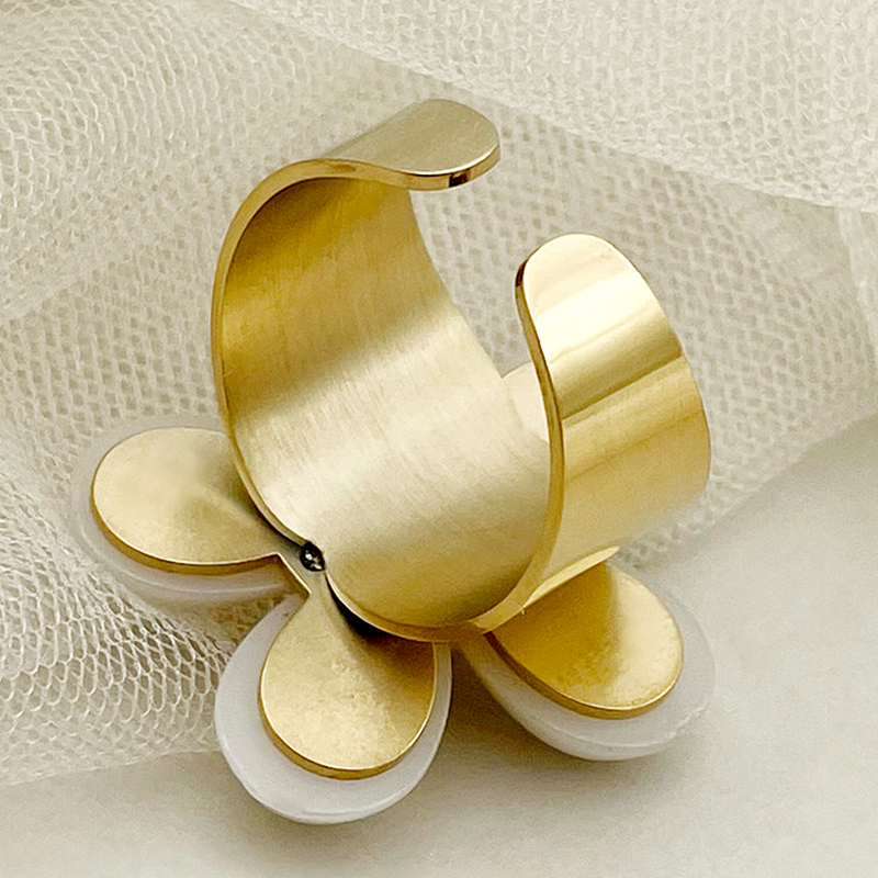 304 Stainless Steel 14K Gold Plated Sweet Commute Plating Flower Shell Open Rings display picture 2