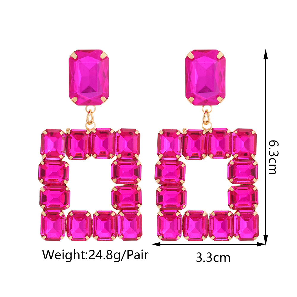 1 Pair Elegant Luxurious Square Inlay Copper Alloy Glass Drop Earrings display picture 1