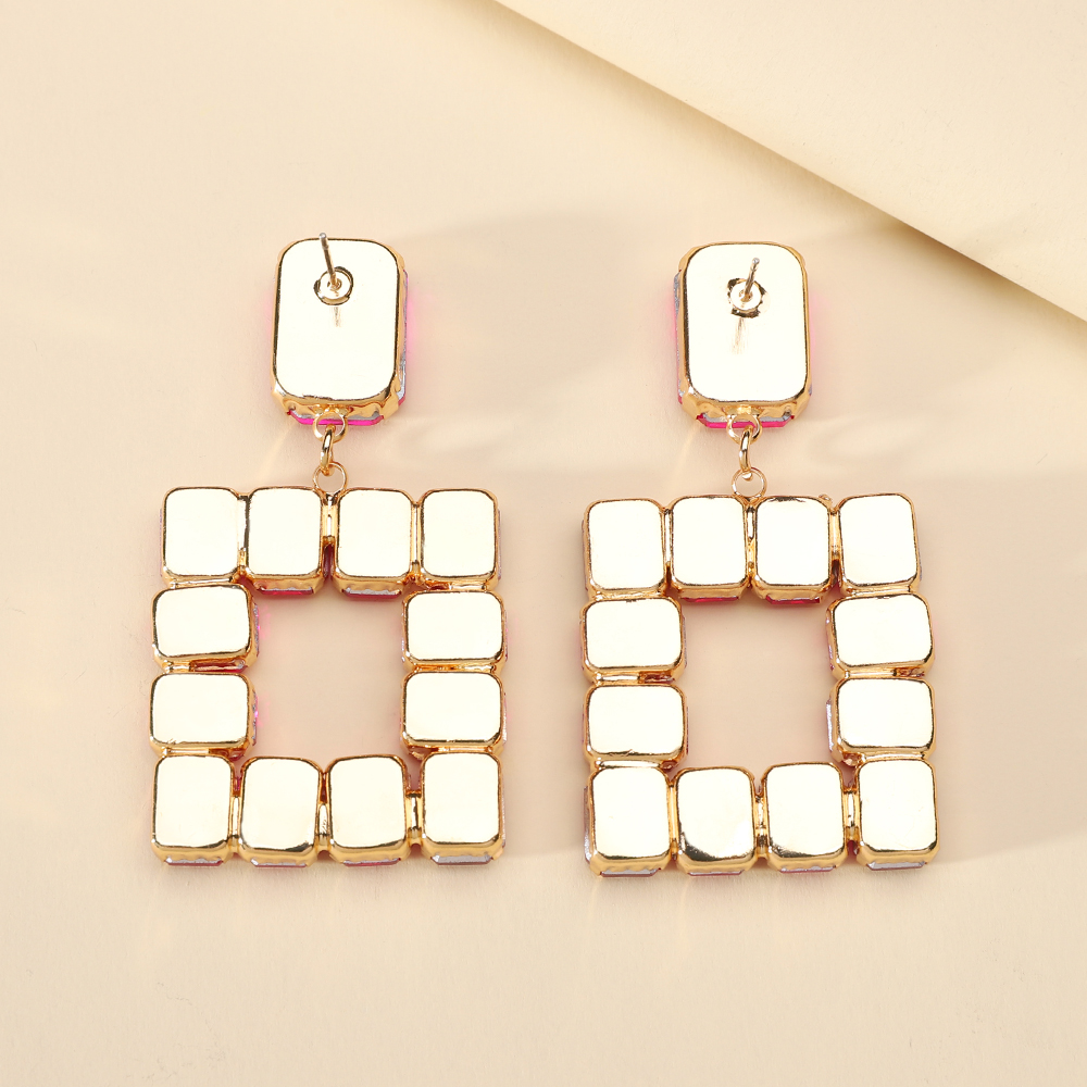 1 Pair Elegant Luxurious Square Inlay Copper Alloy Glass Drop Earrings display picture 3
