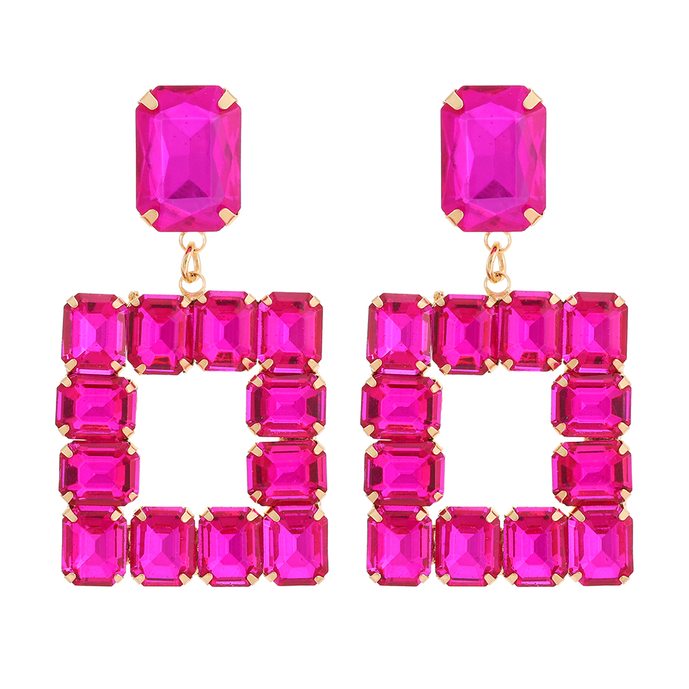 1 Pair Elegant Luxurious Square Inlay Copper Alloy Glass Drop Earrings display picture 2