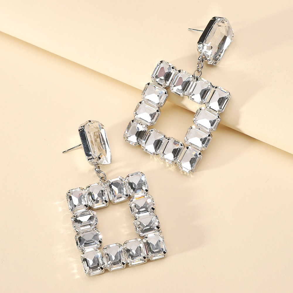 1 Pair Elegant Luxurious Square Inlay Copper Alloy Glass Drop Earrings display picture 6