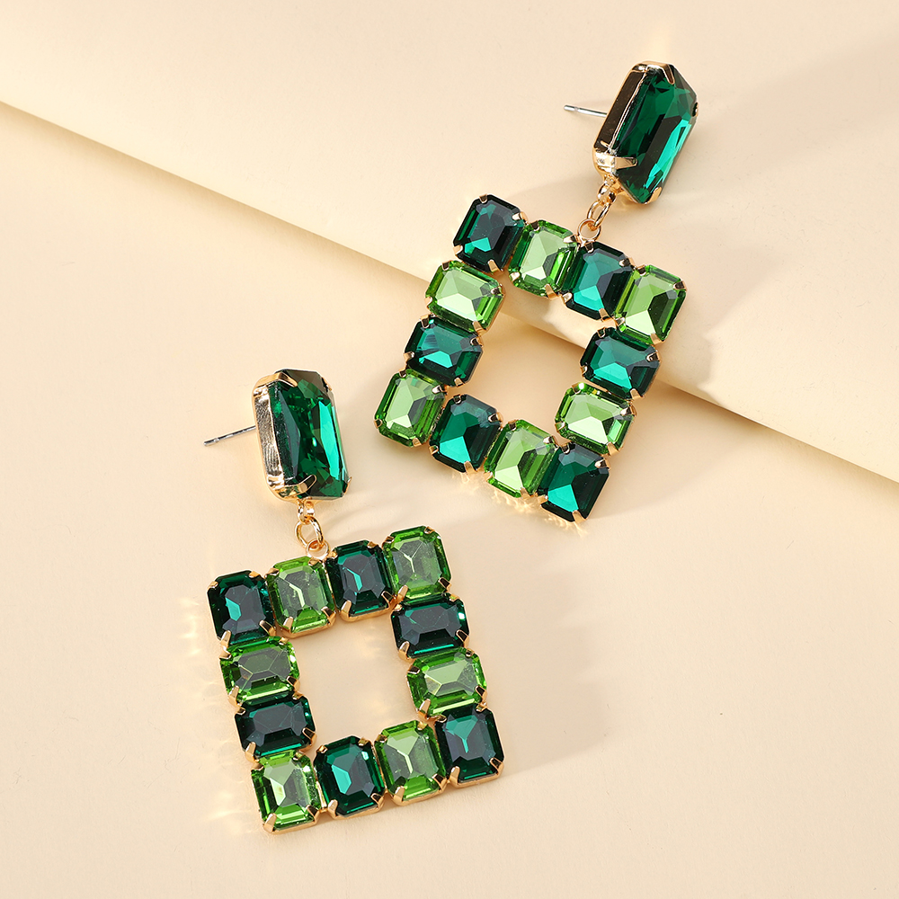 1 Pair Elegant Luxurious Square Inlay Copper Alloy Glass Drop Earrings display picture 10