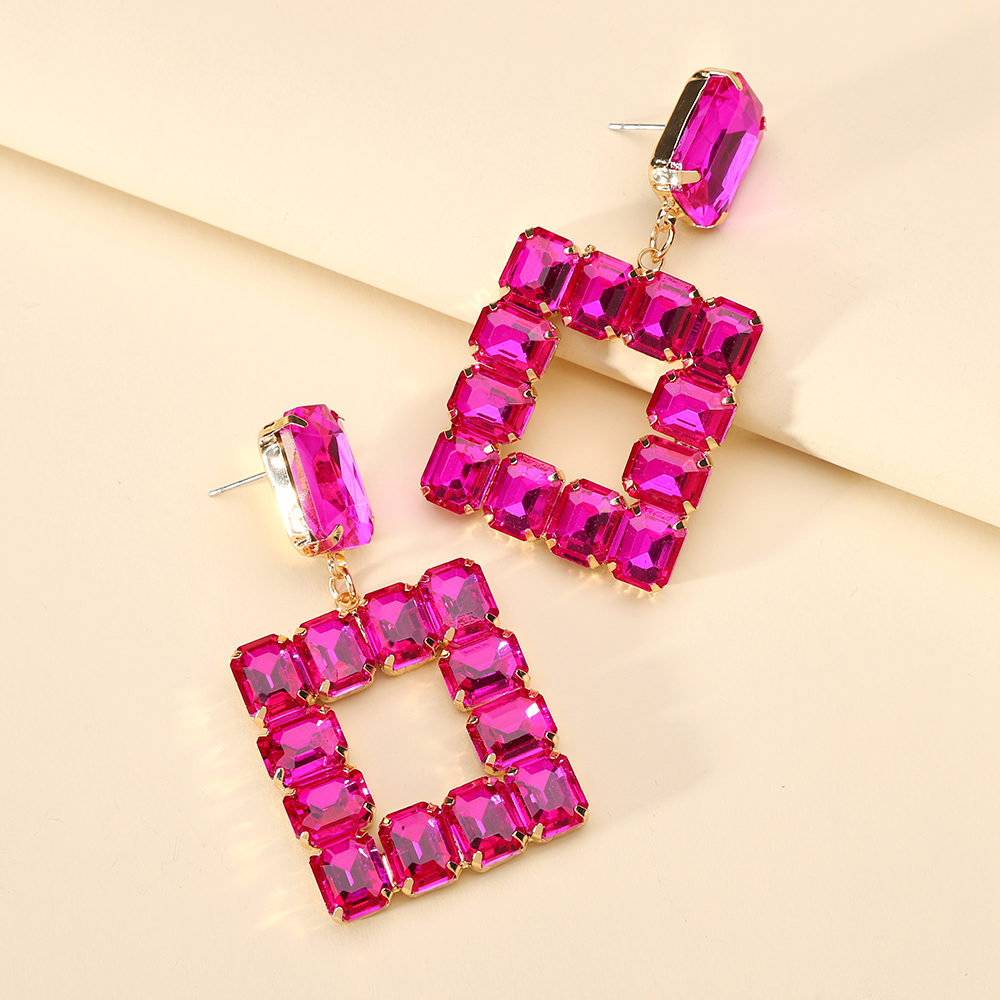 1 Pair Elegant Luxurious Square Inlay Copper Alloy Glass Drop Earrings display picture 8