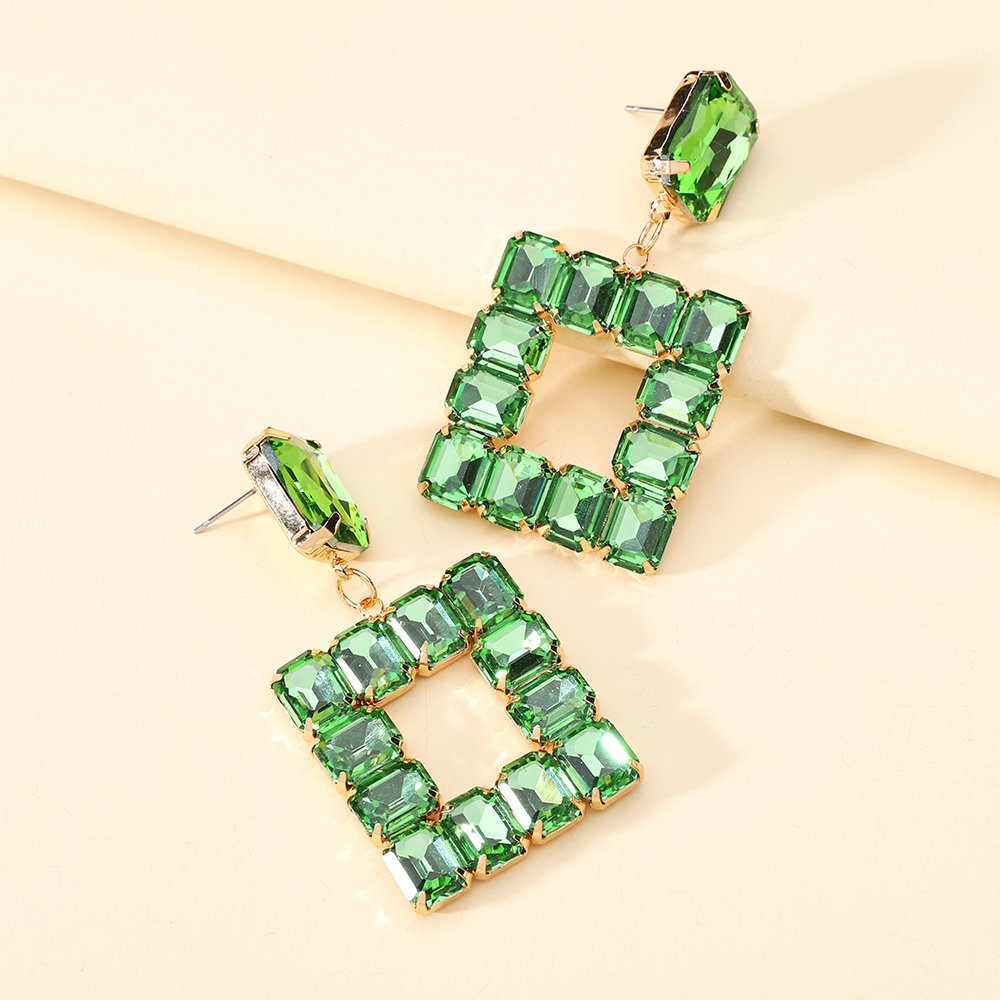 1 Pair Elegant Luxurious Square Inlay Copper Alloy Glass Drop Earrings display picture 13
