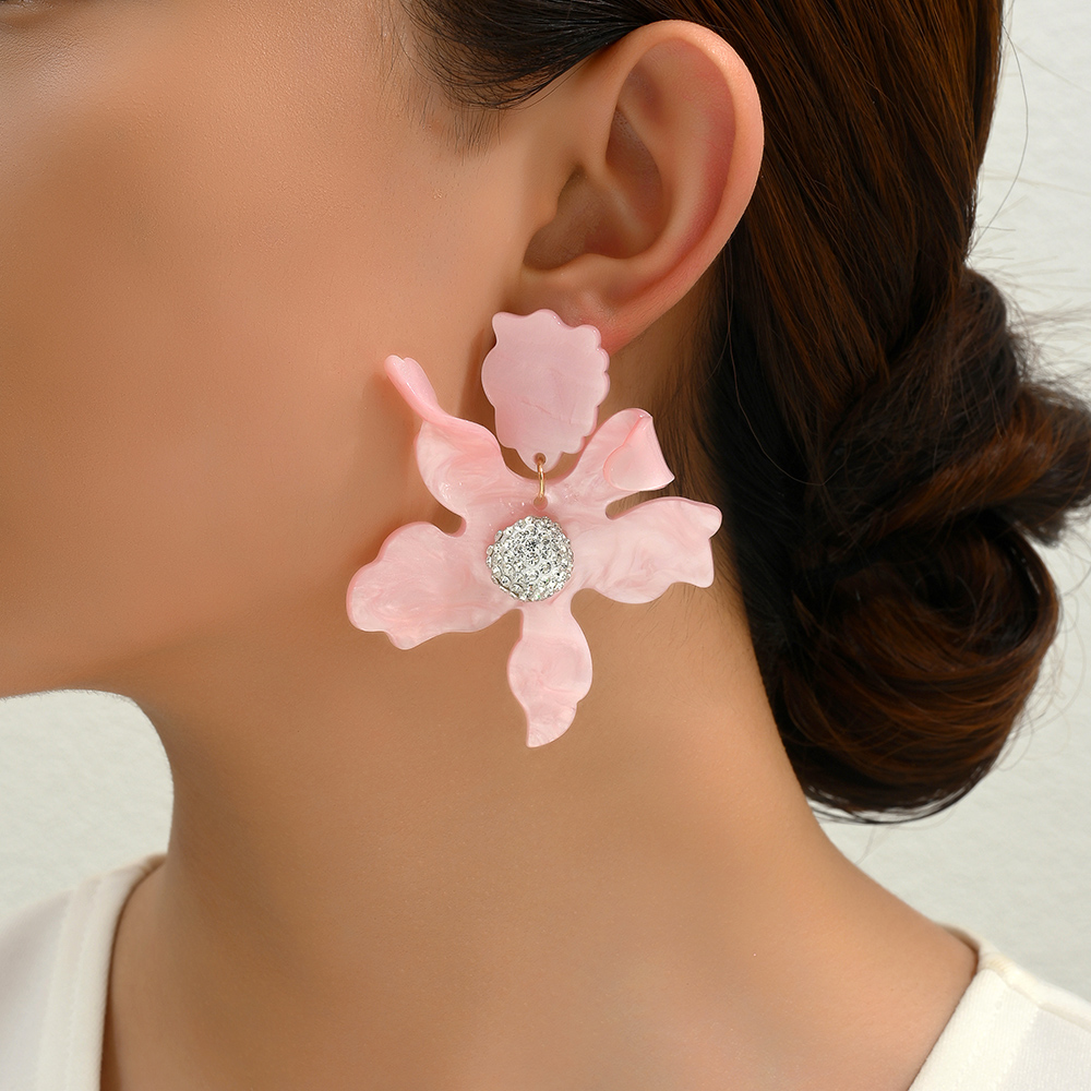 1 Pair Simple Style Flower Spray Paint Zinc Alloy Dangling Earrings display picture 5