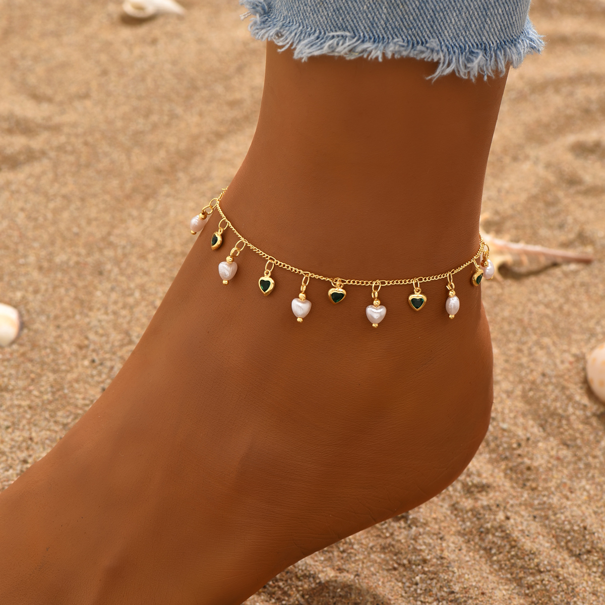 Simple Style Commute Heart Shape Pearl Plastic Copper Copper 18k Gold Plated Women's Anklet display picture 3