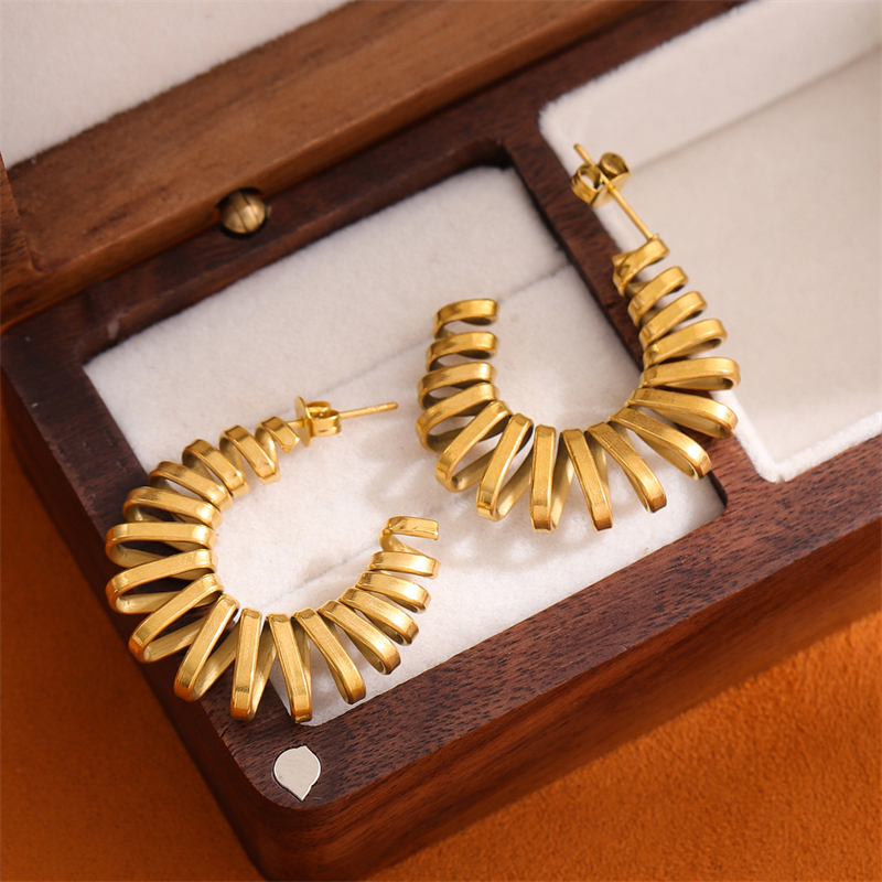 1 Pair Retro Simple Style C Shape Plating Stainless Steel 18K Gold Plated Hoop Earrings display picture 4