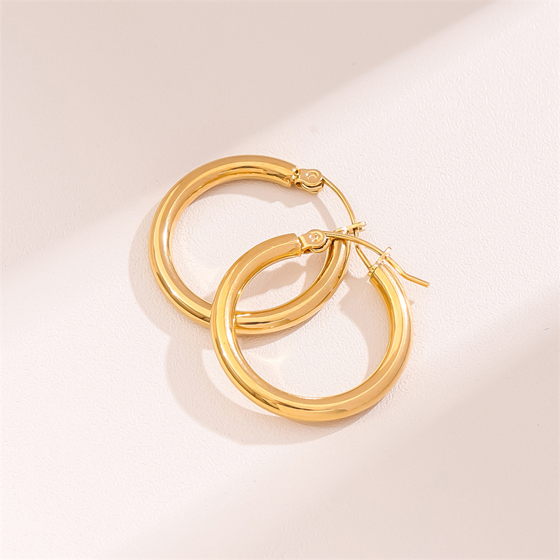 1 Pair Retro Simple Style Round Plating Stainless Steel 18K Gold Plated Hoop Earrings display picture 1