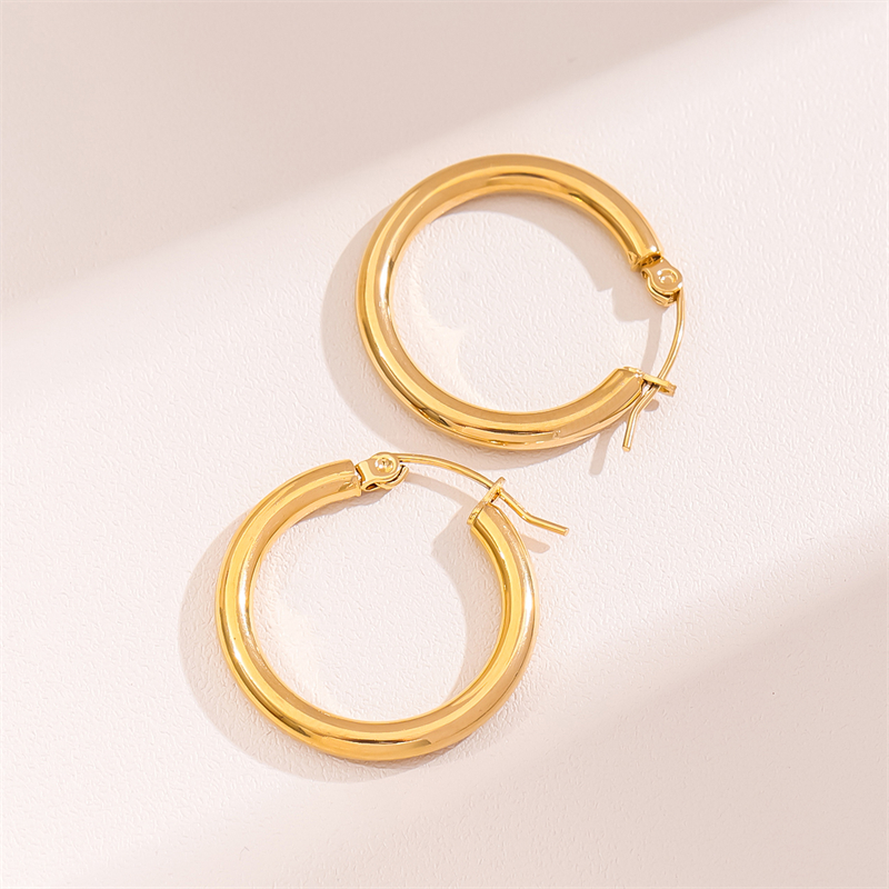 1 Pair Retro Simple Style Round Plating Stainless Steel 18K Gold Plated Hoop Earrings display picture 2