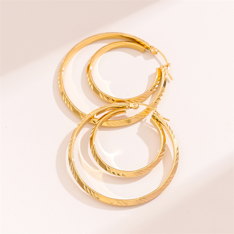 1 Pair Retro Simple Style Round Plating Stainless Steel 18K Gold Plated Hoop Earrings display picture 1