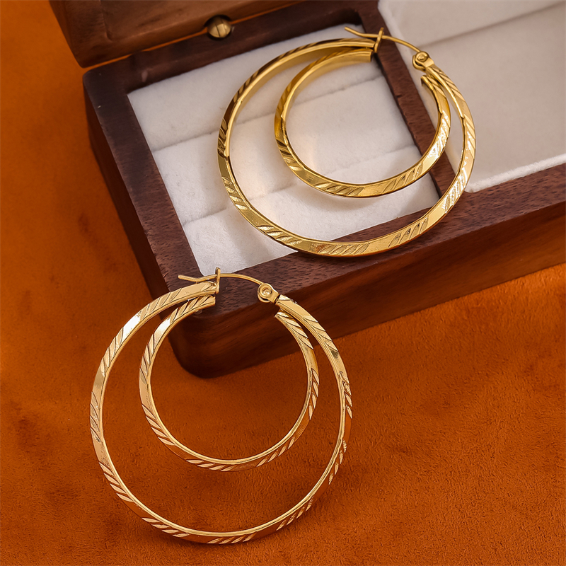1 Pair Retro Simple Style Round Plating Stainless Steel 18K Gold Plated Hoop Earrings display picture 4
