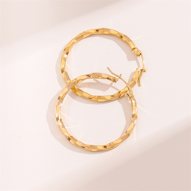 1 Pair Retro Simple Style Round Plating Stainless Steel 18K Gold Plated Hoop Earrings display picture 3
