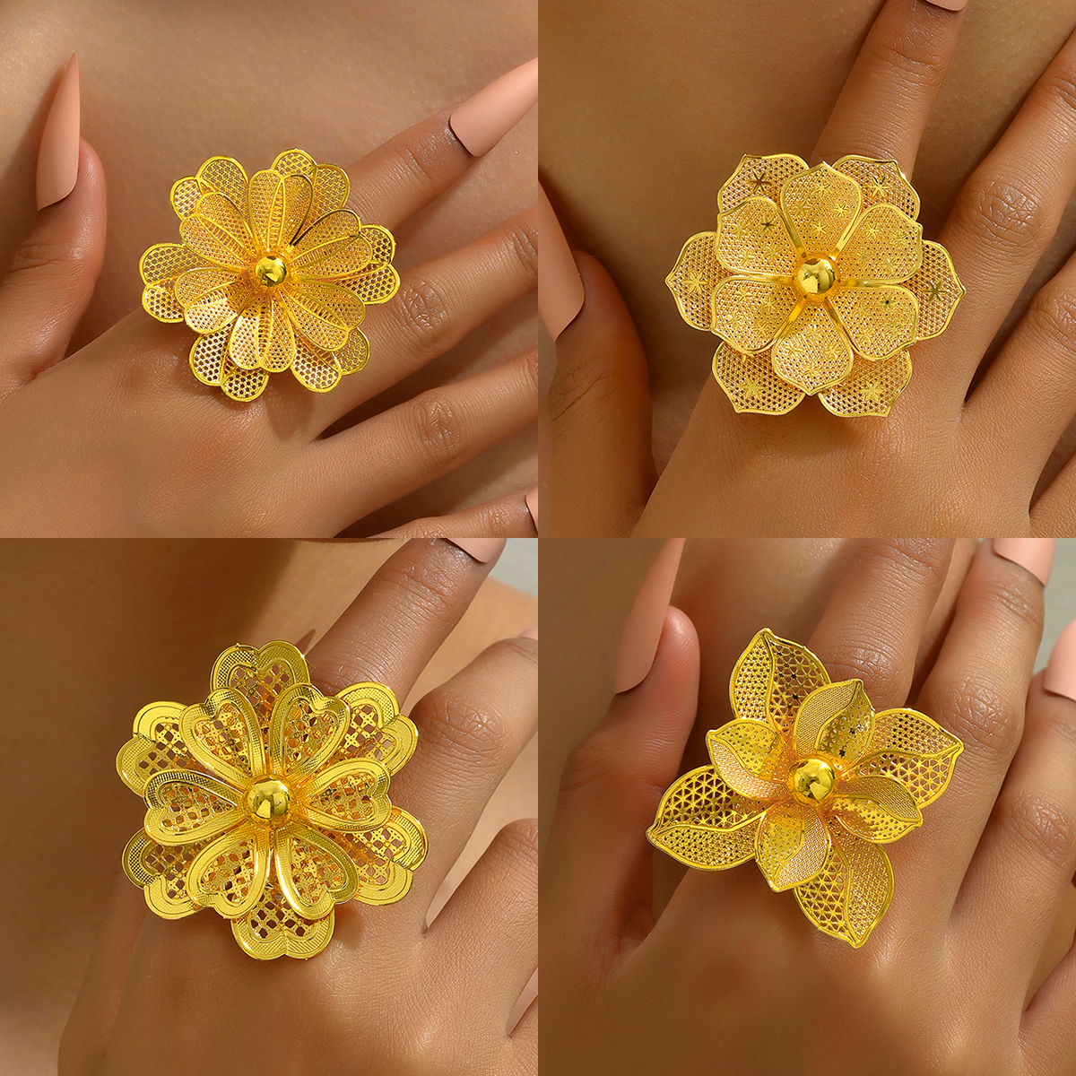 Elegant Glam Exaggerated Heart Shape Flower Iron Plating Hollow Out Women's Rings display picture 1