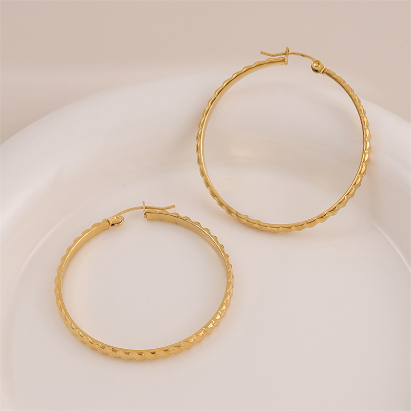 1 Pair Retro Simple Style C Shape Round Plating Stainless Steel 18K Gold Plated Hoop Earrings display picture 1