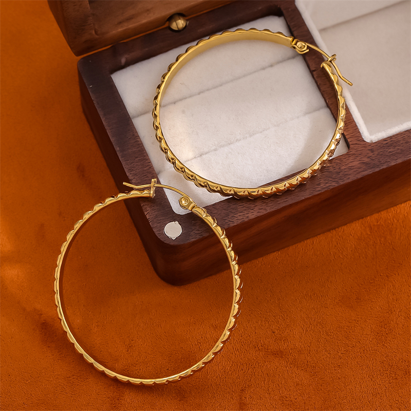 1 Pair Retro Simple Style C Shape Round Plating Stainless Steel 18K Gold Plated Hoop Earrings display picture 6