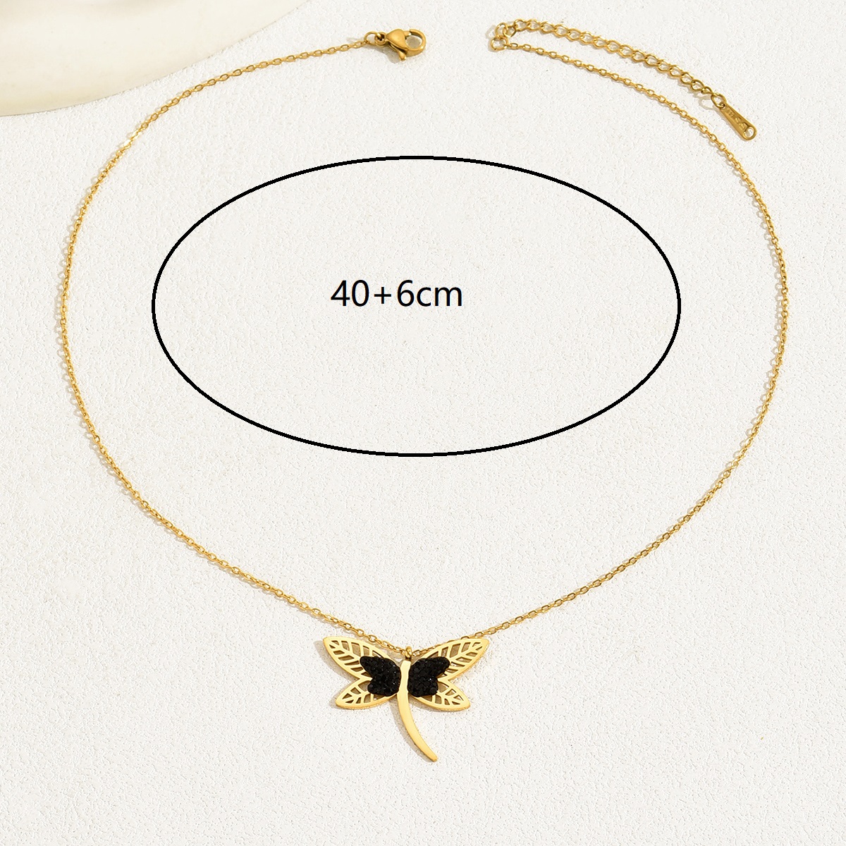201 Stainless Steel 18K Gold Plated Modern Style Korean Style Plating Hollow Out Inlay Dragonfly Rhinestones Glass Pendant Necklace display picture 4